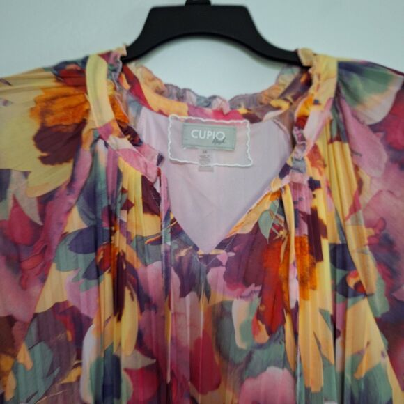 Artsy Cupio Women's Top Abstract Watercolor Floral Pleated Loose Fit Size 3X - Picture 3 of 9